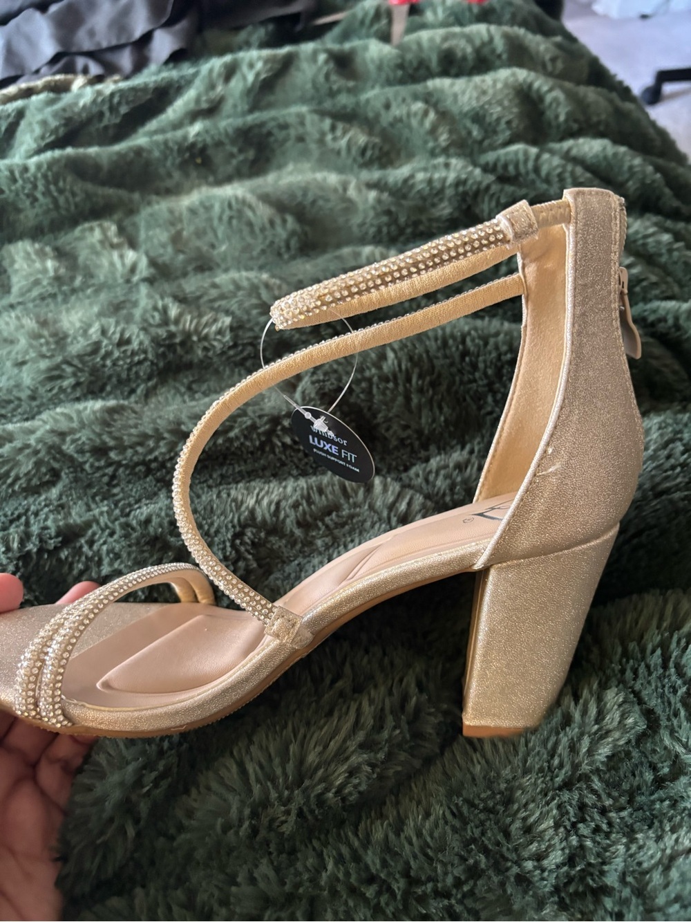 Windsor Gold Rhinestone Block Heels